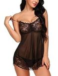 Avidlove Women Sexy Lingerie for Lace Babydoll Nightwear Mesh Chemise Sleepwear Bridal Negligees Nightdress Black XXL