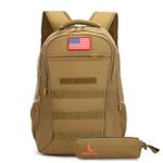 outdoor plus Camo Backpack for Boys,Military Teen Backpack with USB Port, Army Bookbag for School Tactical, A-tan 40l-with Pouch