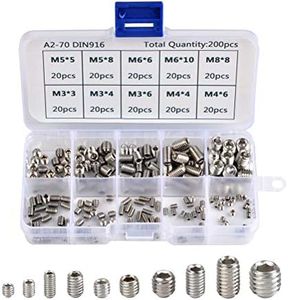 Weyeena 200pcs M3 M4 M5 M6 M8 Allen Head Socket Hex Grub Screw Set Cup Point Assortment Kit (Metric, 304 Stainless Steel)