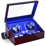 ANWBROAD Watch Winder for Automatic Watches 4 Watch Rotator and 6 Extra Storages with Super Quiet Mabuchi Motor LED Backlight Watch Turner Piano Paint Watch Shaker 5 Rotating Modes Gift USB UJWW002Y