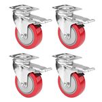 REMANG 4inch polyurethane pu swivel caster wheels with 360 degree top plate 4pieces trolley wheel with powerful bearing strong weight handling capacity swivel plate castors Trolley Moving Wheels