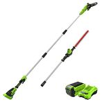 Greenworks 40V 10" Brushless Polesaw + Pole Hedge Trimmer Combo (Great for Pruning and Trimming Branches/Shrubs), 2.5Ah Battery and Charger Included