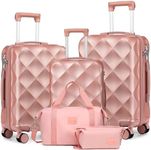 Sea choice Luggage Set of 5 Rigid Travel Suitcases 8 Wheels Trolley Case 55/65/76 with Travel Bag and Toiletry Bag ABS Lightweight Carry On Suitcase Sets with 8 Wheels TSA Lock YKK Zipper, Rose Gold,