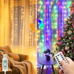 kolpop Curtain Lights, Curtain Fairy Lights for Bedroom, 300 LED USB Hanging String Lights with Remote & Timer for Indoor Wedding Party Garden Christmas Decor (9.8x9.8FT)