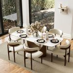 POVISON Dining Table Set for 8, PU Dining Chairs Set of 6 with Glossy White Sintered Stone Dining Table (94" Dining Table + 8 Chairs)