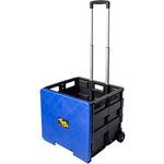 Dbest Products Quik Cart Collapsible Rolling Crate on Wheels for Teachers Tote Basket, 80 lbs Capacity, Blue Lid Made from Heavy Duty Plastic and Used as a Seat, 01759MB