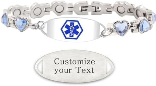 Dynamic QR Code Medical Alert Bracelet for Women, Heart-Shaped Zircon Chain Titanium Steel Jewelry, Editable Medical ID Bracelet, Scan to Update Medical Information Anytime, No Engraving Required (260131-YA5708-Text-TGY)