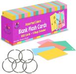 Star Right Assorted Colored Blank Flash Cards - Note Cards with Rings - 2"x3" Blank Index Note Cards, Flash Cards Blank, 1000 Pre Hole Punched Index Cards with Metal Binder Rings, Blank Flashcards