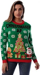 #followme Womens Ugly Christmas Sweater - Sweaters for Women, Green - Christmassy Af, Medium