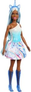 Barbie Unicornio, Muñeca afroamericana con Pelo fantasía, Diadema, Falda arcoíris y Botas Brillantes Azules, de la Serie Un Toque de Magia, Juguete Regalo para niños y niñas +3 años, HRR14