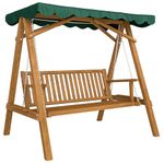 Outsunny 2 Seater Garden Swing Seat with Canopy, Wooden Swing Chair with Side Tray and Metal Chains, Outdoor Hammock Bench for Balcony Patio Porch, Green