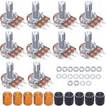 Taiss/10pcs 1K Ohm 3 Terminals Linear Taper Rotary Audio B Type Potentiometer, Volume Control Potentiometer B1K + 10pcs Knob (Black and gold each 5