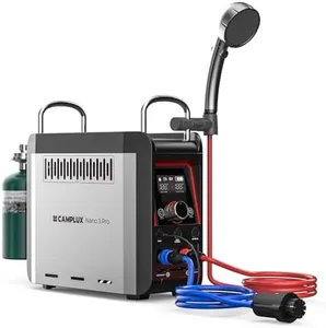 CAMPLUX Battery Powered Portable Water Heater, 1 lb On-Demand Propane Camping Shower Nano 3 Pro, On Ground Camp Water Heater & Shower Pump