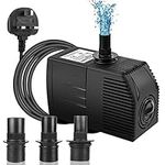 BARST 1100L/H Submersible Pump with Filter(16W),Ultra Quiet Water Pump for Fountains, Pool, Fish Tank, Pond, Hydroponics, Statuary with 4 Strong Suction Cups,3 Nozzles & 1.83m Power Cord 16W