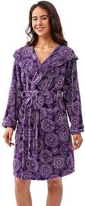 Winthome dressing gown for Women Men, Super Soft Fleece Bathrobe with Hood, Winter Cozy Fluffy Bath Robe, Gift for Family Friends (Purple Printed, L)