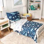 Blue Dinosaur Toddler Bedding Set EXPRESSIONS (3 Piece Set, Fits Standard Crib Mattress) includes Microfiber Reversible Comforter, Fitted Sheet, Pillowcase for Kids