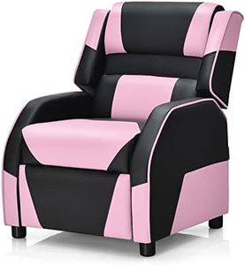 ARLIME Kids Recliner, PU Leather Kid Lounge Chair w/Footrest, Armrest, Headrest & Lumbar Support, Adjustable Gaming Toddler Sofa Armchair for Boys Girls (Pink)