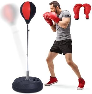 Stiatu Punching Bag with Stand, Heavy Boxing Bag Height Adjustable Reflex Bar and Speed Punching Bag for Adults & Youth, Home Gym Training Equipment for MMA Fitness Stress Relief (Red)