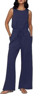 AUTOMET Womens Jumpsuits Dressy Summer Outfits Casual Sleeveless Wide Leg Long Pants Rompers Fashion Clothes 2024, Navy, Medium
