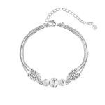 VGWON 925 Sterling Silver Layered Adjustable Charm Link Bracelets with Beads, Bracelets for Women Girls, Gift for Wife Mom Daughter Friends (Bead Bracelet 2)