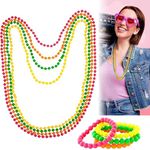 8 Pcs Neon Jewellery, Neon Accessories, 80s accessories for women, Neon Accessories, Necklace Bracelets Colorful for Women Neon Necklace Bracelets Beads Bulk Glitter Plastic Party 80s Accessories