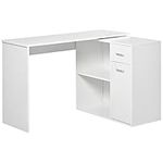 HOMCOM L Shaped Desk, Corner Desk Computer Table with Storage Cabinet and Shelf, Study Writing Desk for Home Office, White