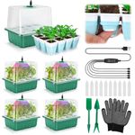 Seed Starter Tray with Grow Light, 60 Flexible Cells 5 PCS Seed Starter Kit, Reusable Seedling Starter Trays with Humidity Dome & High Lid, Germination Trays for Indoor Greenhouse Seed Starter