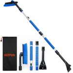 AstroAI 62.4'' Ice Scraper and Extendable Snow Brush for Car Windshield and Foam Grip with 360° Pivoting Brush Head for Christmas Car Auto Truck SUV(Blue)