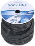 Amarine Made Dock Lines, 3/4” X 50’ Boat Rope with 12” Eyelet, Dock Line with 9500lbs Breaking Strength, Boat Line with 1900lbs Working Load for Docking Water Crafts, Boats etc. Black