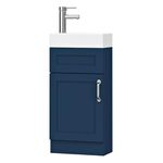 BELOFAY Crawley Blue 400mm Floor Standing Bathroom Vanity Unit With Basin - Laquered Cloakroom Vanity Unit with 1 Tap Hole Ceramic Basin and Soft Close Hinges. (FREE WASTE INCLUDED)