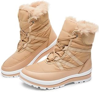 BABUDOG Womens Warm Fur Lined Mid-Calf Boots Waterproof Winter Snow Boots Non-slip Lace up Combat Boots, Apricot, 11