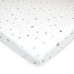 TL Care Printed 100% Natural Cotton Jersey Knit 18 x 36 Cradle/Bassinet Sheet - Fitted, Gray Star and Moons, Soft Breathable, for Boys and Girls