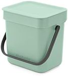 Brabantia - Sort & Go Waste Bin 3L - Small Recycling Bin - Stay Open Lid - Carry Handle - Easy to Clean - for Worktop or Under Kitchen Counter - Food Waste Caddy - Jade Green - 19 x 14 x 18 cm