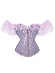 Achlibe Women Plus Size Princess Renaissance Corset Top Lace Sleeves Overbust Top Waist Training Halloween Costume (A-a-Purple, M)