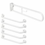Twyford Doc M Fold Down Grab Bar Wall Mounted Bathroom & Toilet Safety Support Rail, Heavy Duty Steel, Blue & White (White)