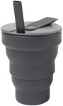 Hunu Collapsible Coffee Cup with Lid 20oz (Charcoal) Reusable & Microwave Safe Silicone Foldable, Leakproof & BPA Free Portable Coffee Travel Mug/Camping Cup