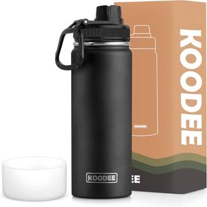 Koodee Insulated Water Bottle, 650ML 22 oz Stainless Steel Double Wall Vacuum Wide Mouth Sport Bottle with Leakproof Spout Lid (Black)