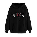 Dademeo Women's Heart Print Hoodies Drawstring Long Sleeve Pullovers Tops Sweatshirts Fashion Loose Fit Comfy Fall Shirts, A10_black, X-Large