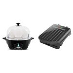 Elite Gourmet EGC-007B# Rapid Egg Cooker, 7 Easy-To-Peel, Hard, Medium, Soft Boiled Eggs & George Foreman 2-Serving Classic Plate Electric Indoor Grill and Panini Press, Black GRS040B