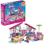 MEGA Barbie Building Toys Playset, Malibu Dream House with 303 Pieces, 2 Micro-Dolls, Accessories and Furniture, 3 Pets