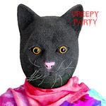 CreepyParty Black Cat Mask Latex Realistic Animal Full Head Masks for Halloween Costume Party Carnival Cosplay