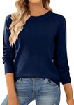 SHEWIN Womens Fall Fashion 2024 Casual Crewneck Long Sleeve Pullover Sweater Tops Soft Lightweight Knit Sweaters for Women Trendy,US 12-14(L),Navy Blue