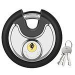 Puroma Keyed Padlock, Stainless Steel Discus Lock Heavy Duty Locks with 3 Keys, Waterproof and Rustproof Storage Lock with Rubber Bumper for Warehouse, Garage, Storage Locker, and Outdoors (1 Pack)