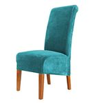 CMAKER Velvet Dining Chair Covers, Stretch Large Chair Slipcover, Spandex High Back Chairs Cover Elastic Washable Removable XL Chair Protector,Set of 2,Turquoise