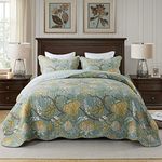 Travan 3-Piece Quilt Set Quilted Bedspread Lightweight Coverlet Set Floral Printed Oversized Quilted Bedding Set with Shams for All Season, Green Vine, Queen Size