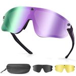 Odoland Polarized Sport Sunglasses with Magnetic Lenses for Men Women, UV400 Cycling Sunglasses with Interchangeable Lenses for Driving Cycling Baseball Outdoor Sports,Purple