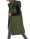 Voqeen Long Vest for Women Zip Up Puffer Vest Hooded Sleeveless Fall Winter Jacket Coat Side Split Vest(Green,M)