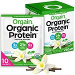 Orgain Organic Plant Based Protein Powder Travel Pack, Vanilla Bean - Vegan, Low Net Carbs, Non Dairy, Gluten Free, Lactose Free, No Sugar Added, Soy Free, Kosher, Non-GMO, 10 Count