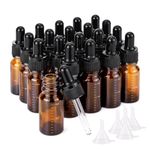 JIUWU 20pcs 10ml (0.3 Oz) Essential Oil Amber Dropper Bottle with Tapered Glass Droppers for Perfume Colognes Travel Sample Liquid Vials (4 Funnels Included)