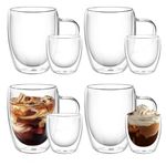 8 Pcs lnsulated Double-Wall Glass Latte Mug,12oz/3oz Borosilicate Glass Coffee Cups w/Handles for Hot/Cold Beverages Transparent Tea Glasses for Espresso,Cocoa